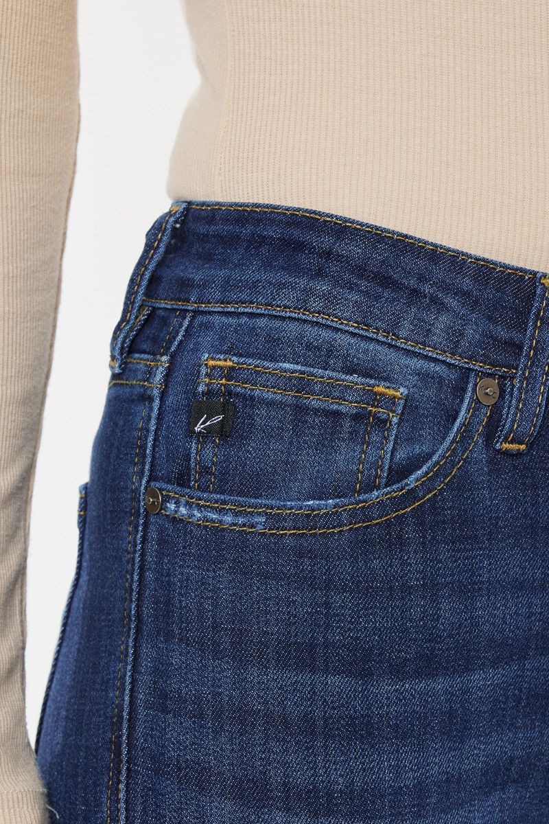 Petite Mid-Rise Flare Jeans in Dark Blue by KanCan