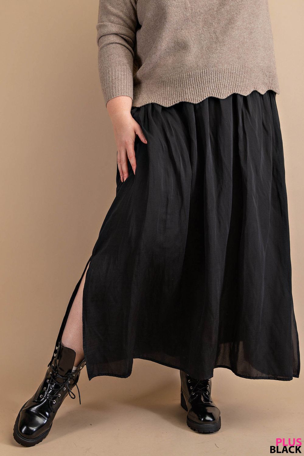 Black Plus A-Line Skirt with Side Slit