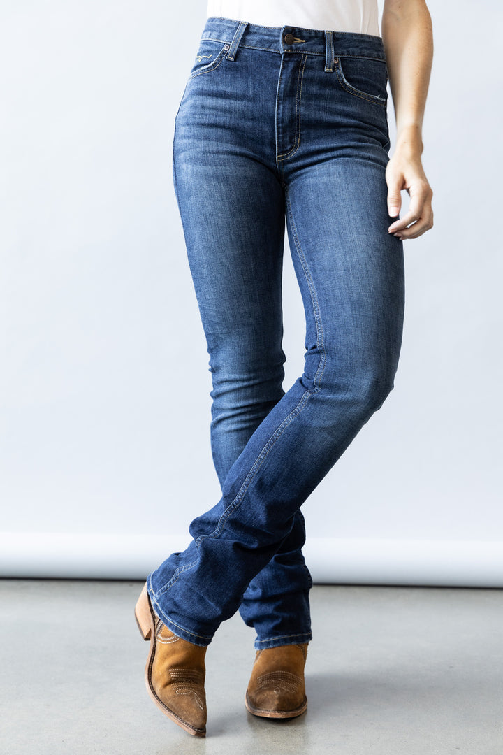 Sarah Slim Bootcut Jeans in Blue by Kimes Ranch