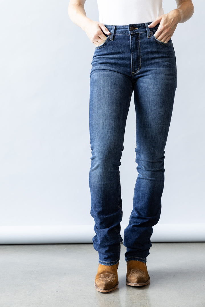 Sarah Slim Bootcut Jeans in Blue by Kimes Ranch