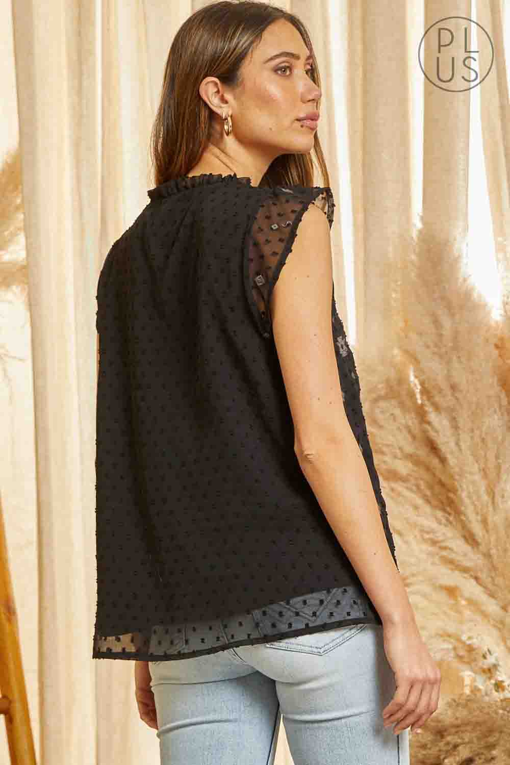 V-Neck Swiss Plus Top Flutter Sleeves with Simple Embroidery