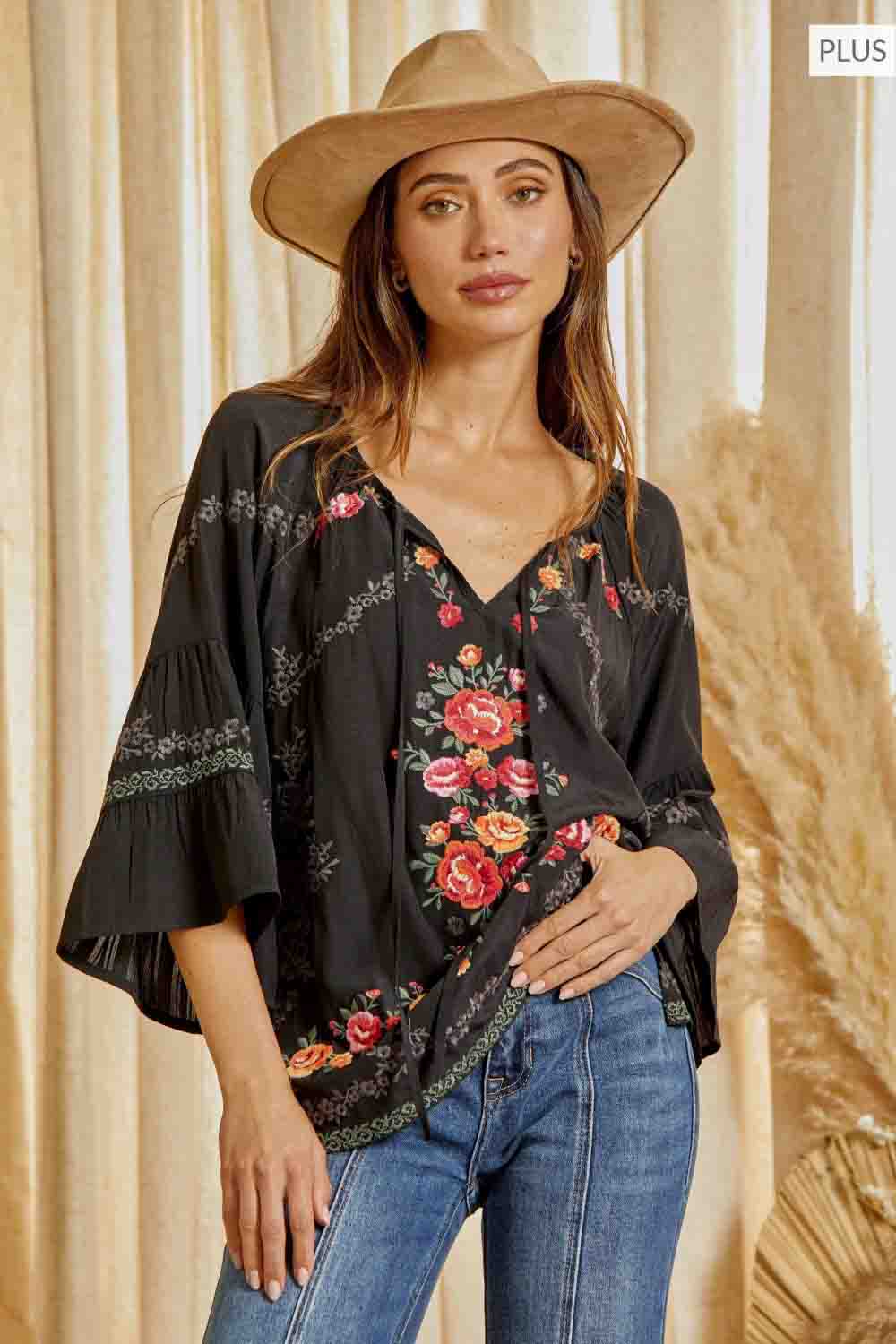 Floral Embroidered Tunic Plus Top