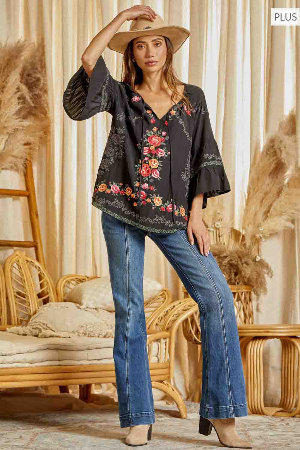 Floral Embroidered Tunic Plus Top