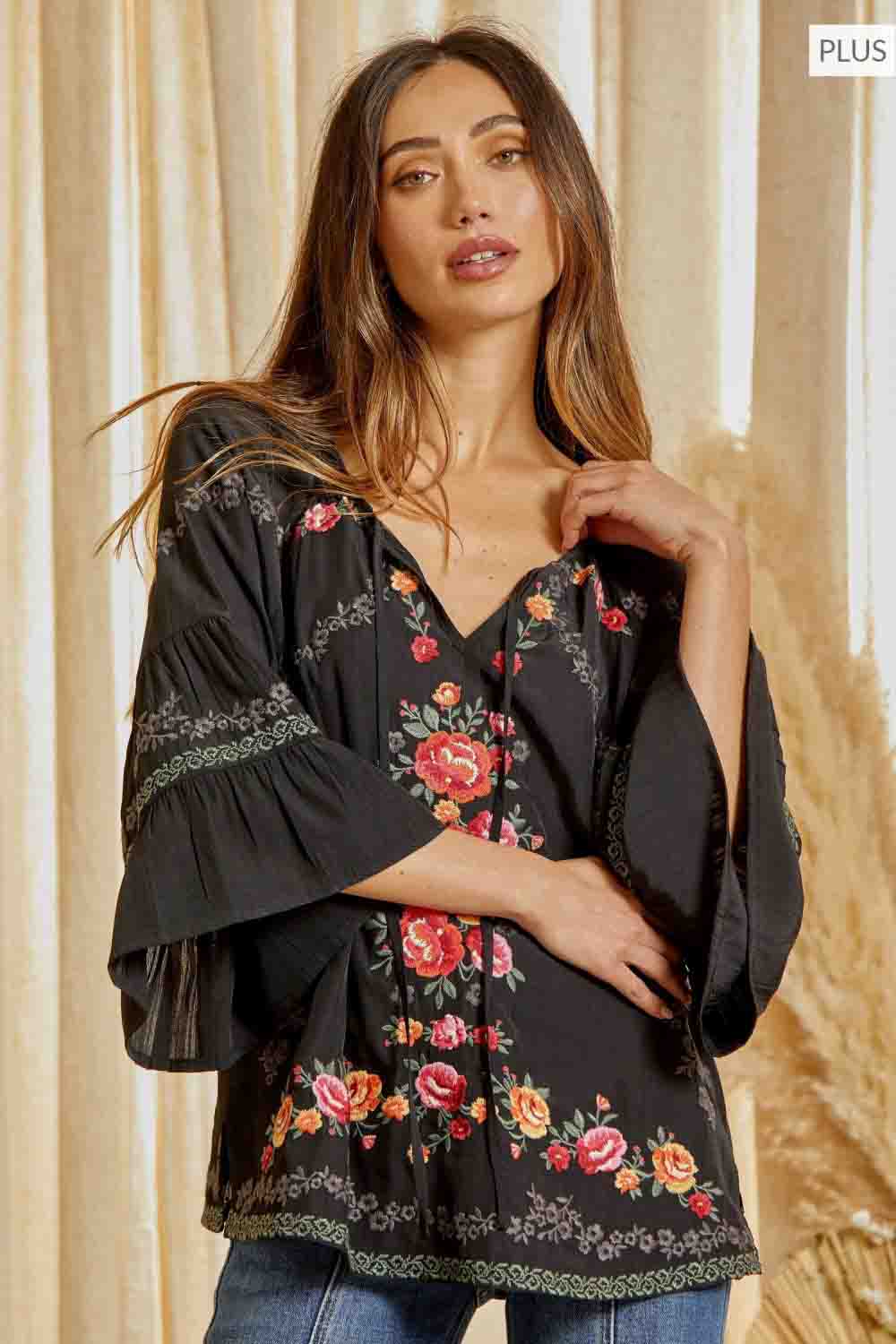 Floral Embroidered Tunic Plus Top