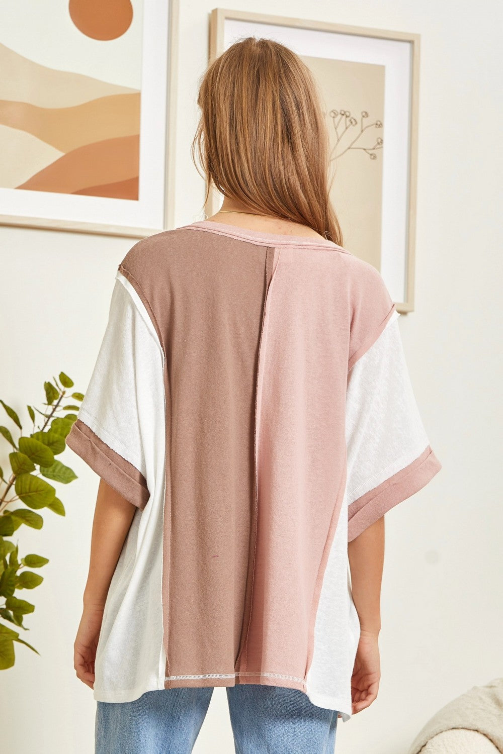 Half Sleeve Colorblocked Top in Mauve-Mocha by Andree by Unit