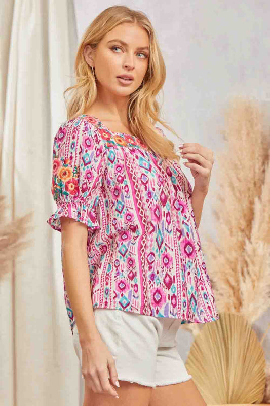 Aztec and Floral Embroidered Shirt by Savanna Jane