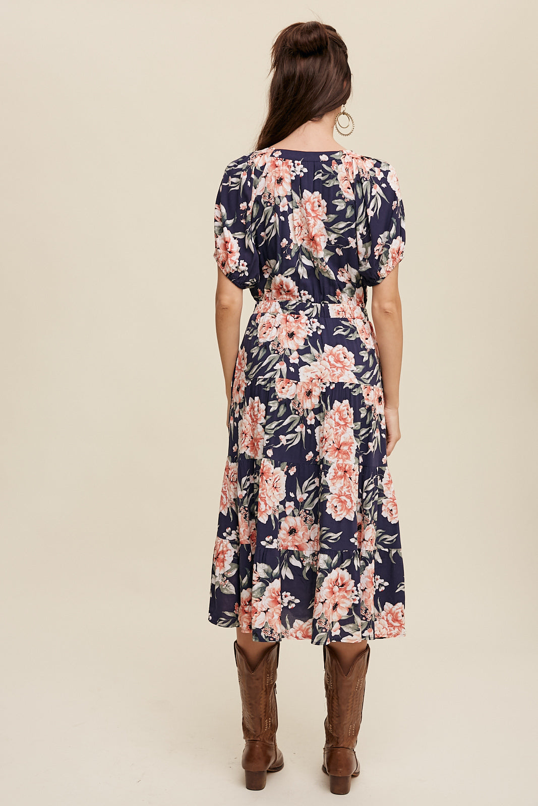 Floral V-Neck Cinched Waist Maxi Dress in Navy Multi by Listicle