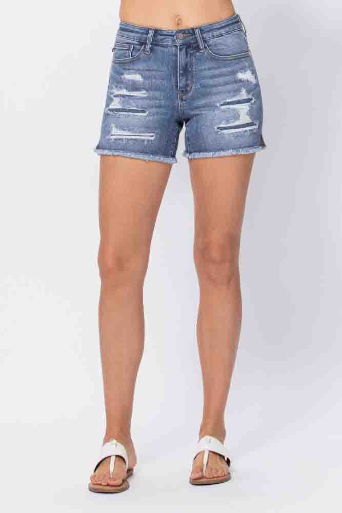 Denim Patch Cutoffs Side Slit +