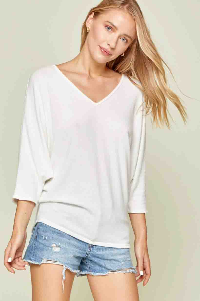 Ivory V-Neck Dolman Sleeve Top Plus