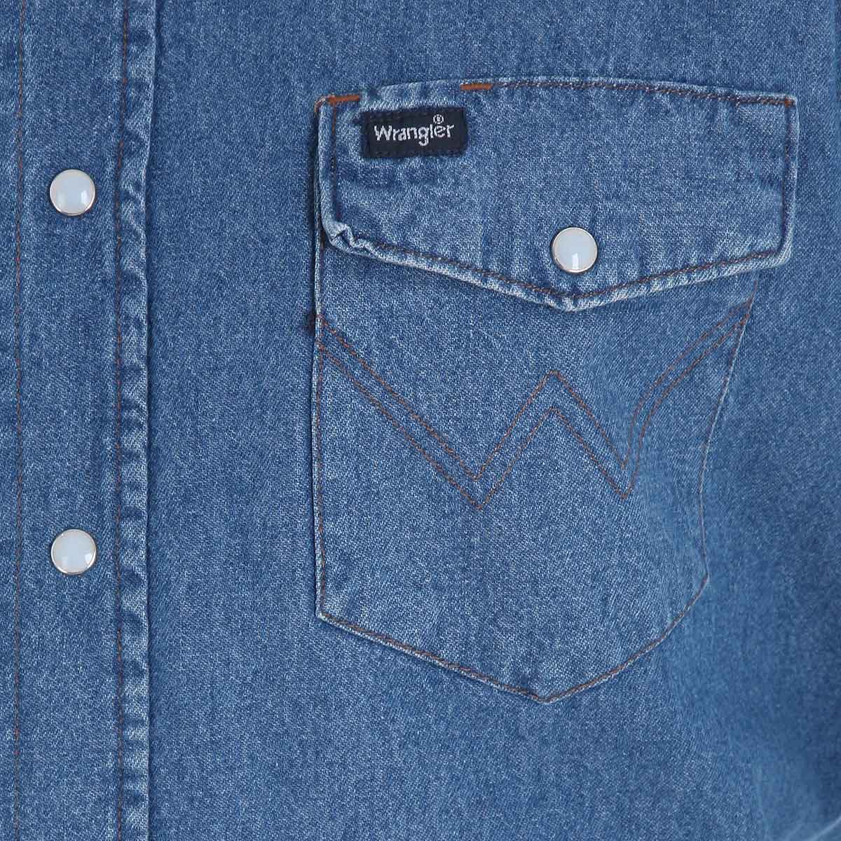 Wrangler Cowboy Cut® Long-Sleeve Western Denim Snap Work Shirt in Stonewash