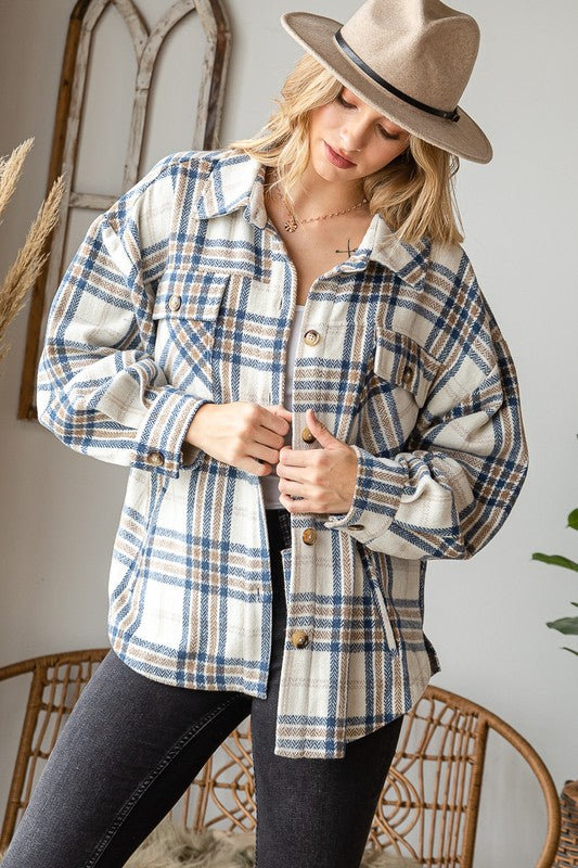 Women Plus Plaid Shacket Blue