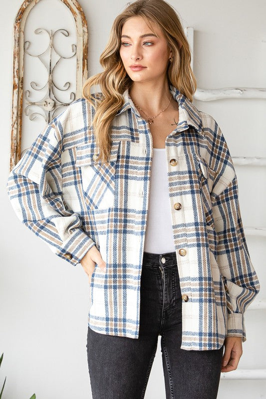 Women Plus Plaid Shacket Blue