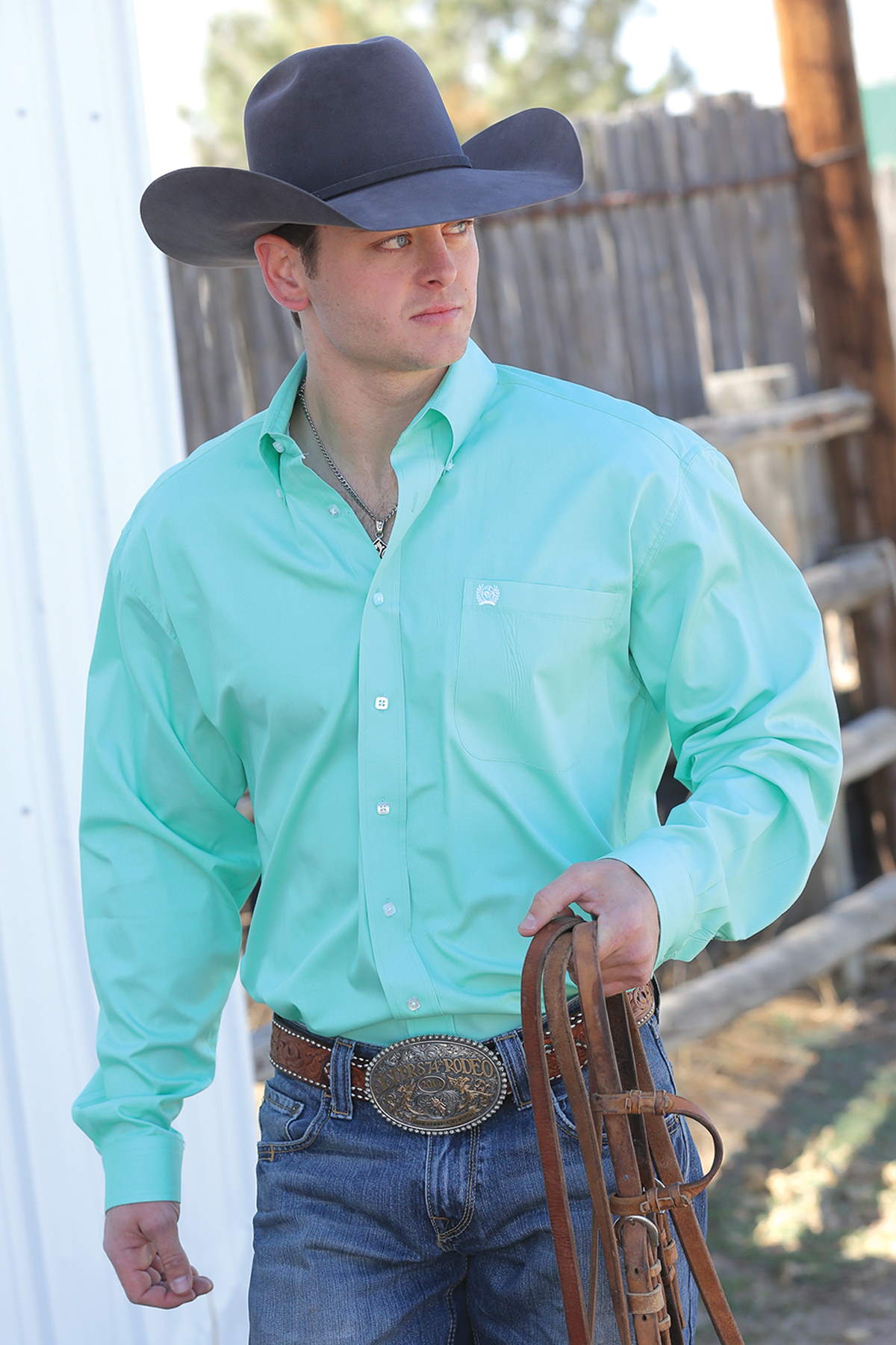Cinch LSL Solid Button-Down Shirt Green