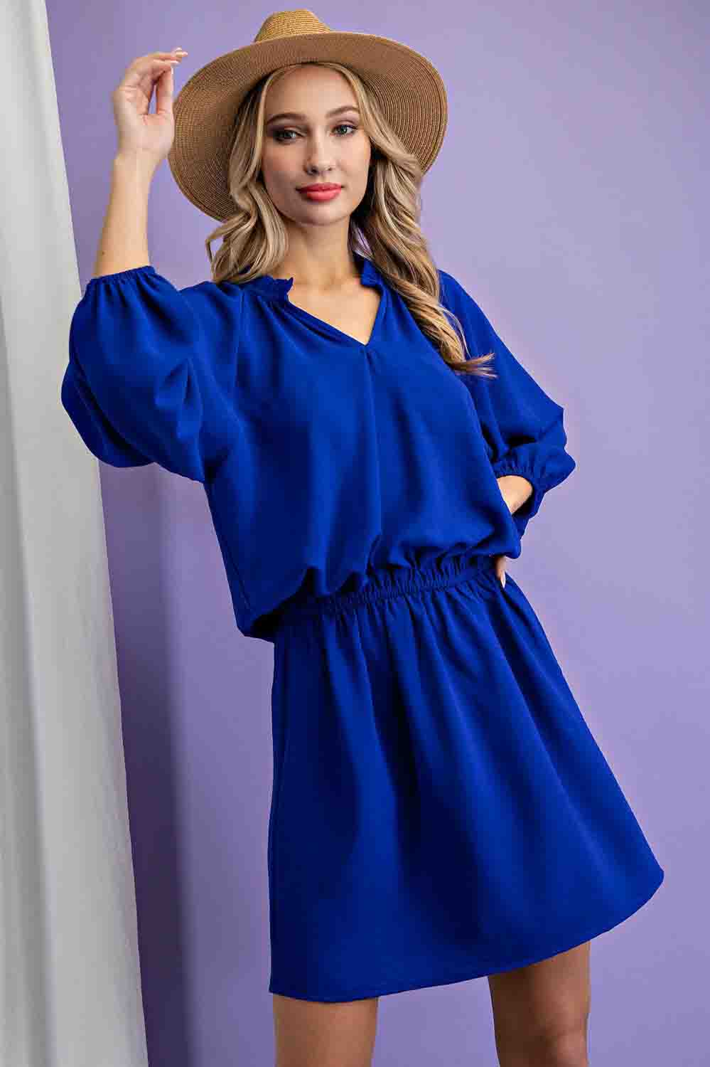 Cinched Waist LSL Dress Royal