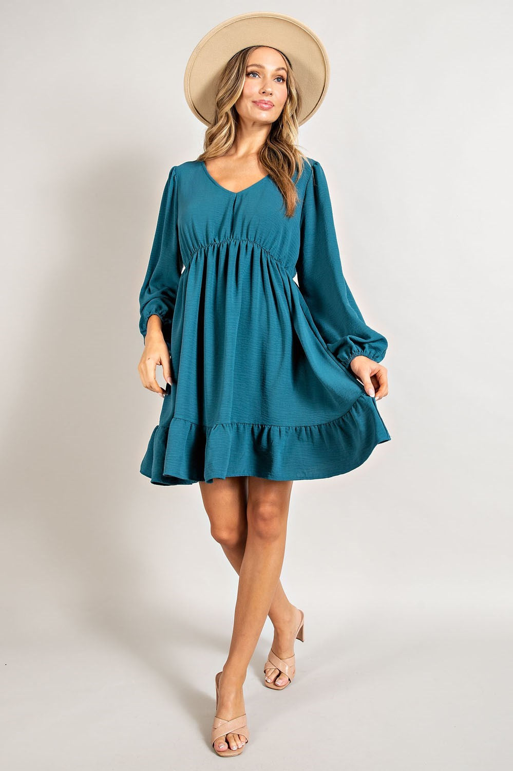 Mini V-Neck Dress Teal