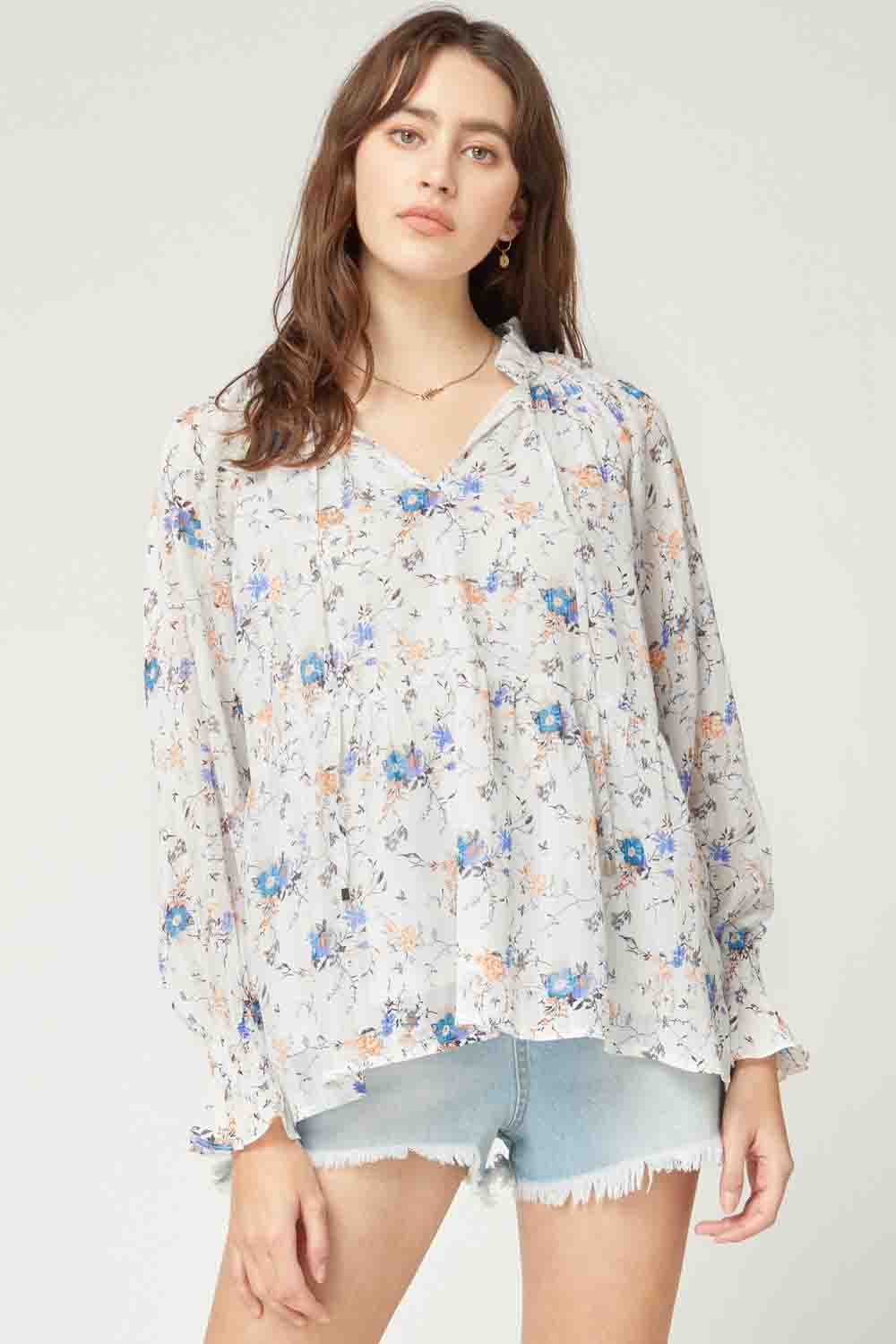 Entro Floral Print Top White