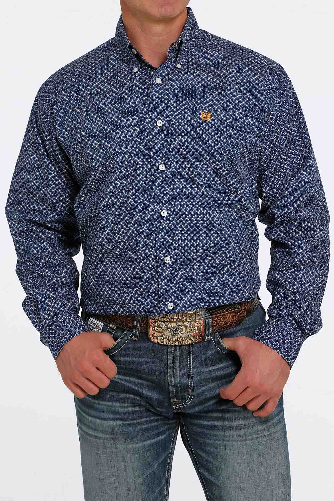 Cinch Shirt Print LS Royal Blue