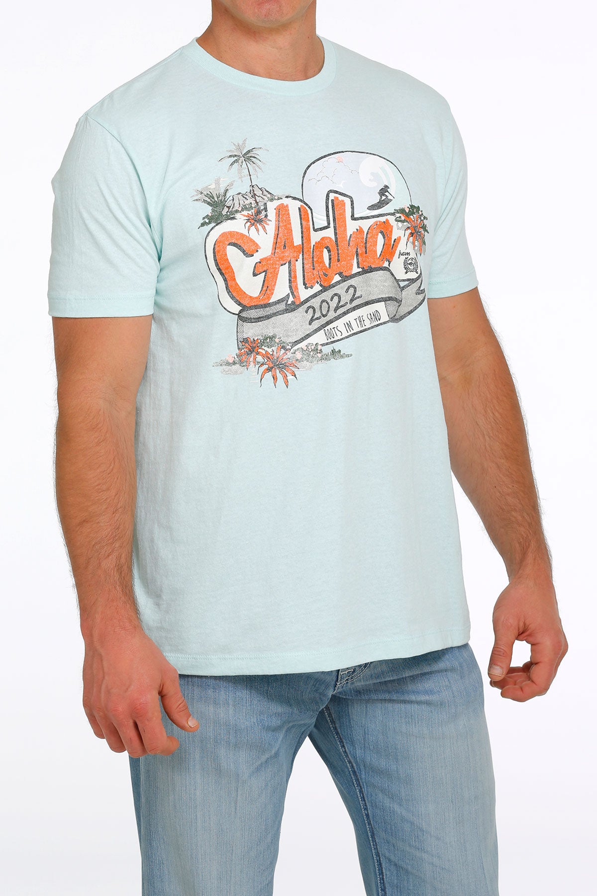 Cinch Mens Graphic Tee Heather Light Blue