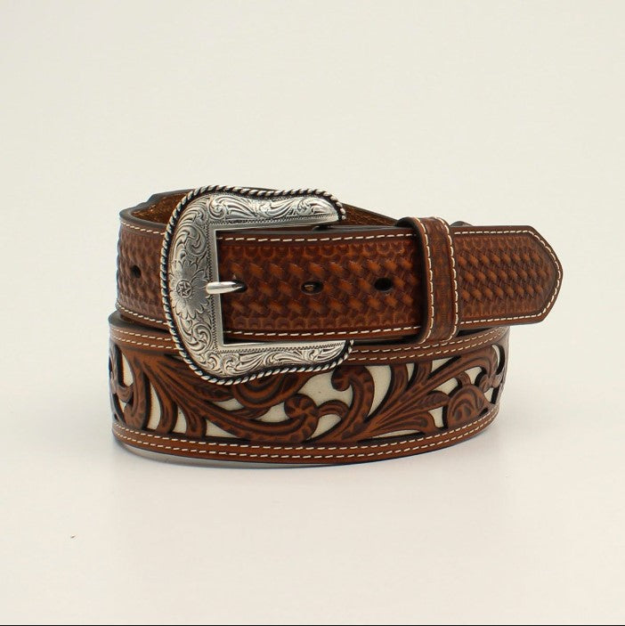 Floral Pierced Belt Brown-Ivory
