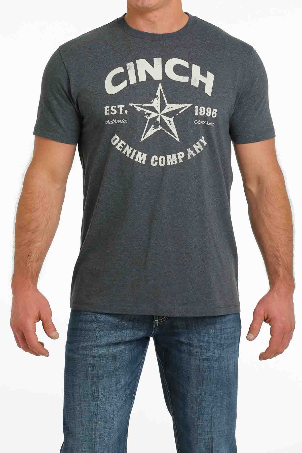 Cinch Mens Tee Script Heather Navy