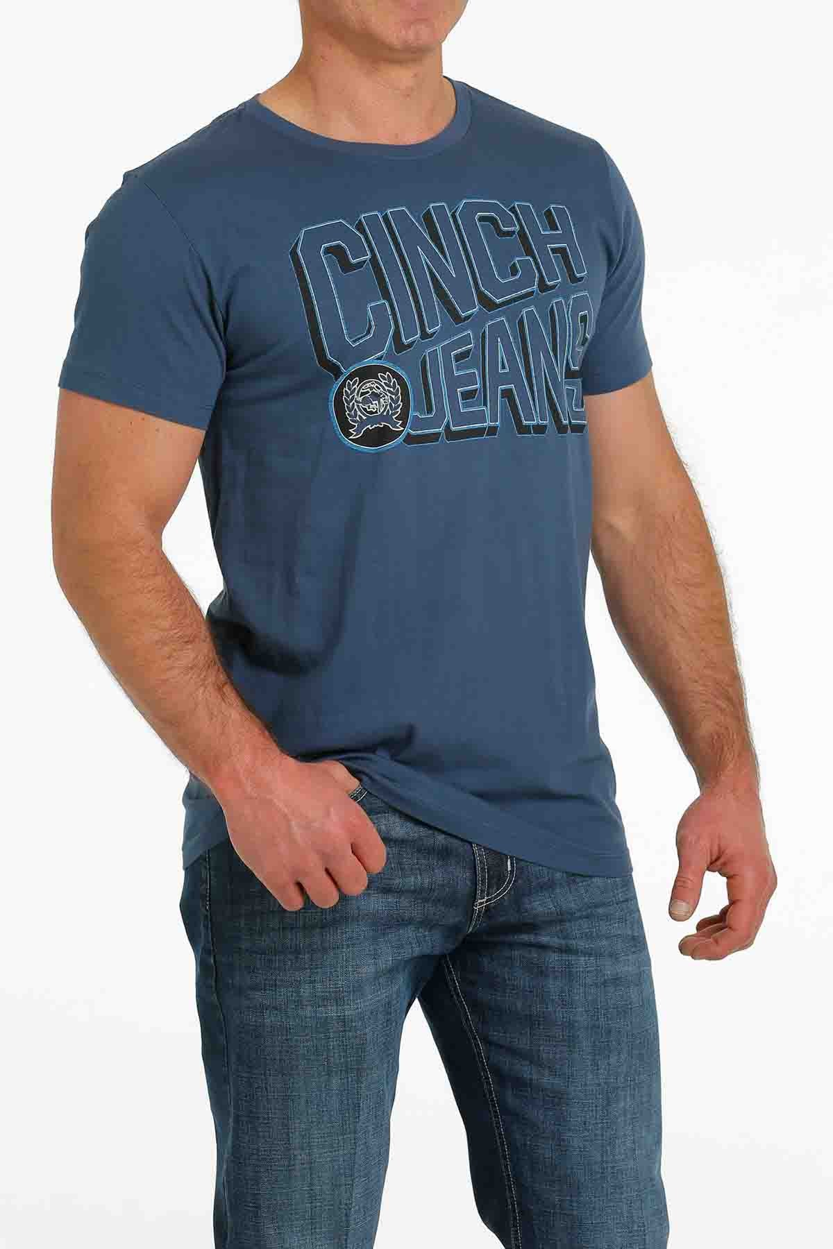 Cinch Mens Tee Script L. Blue
