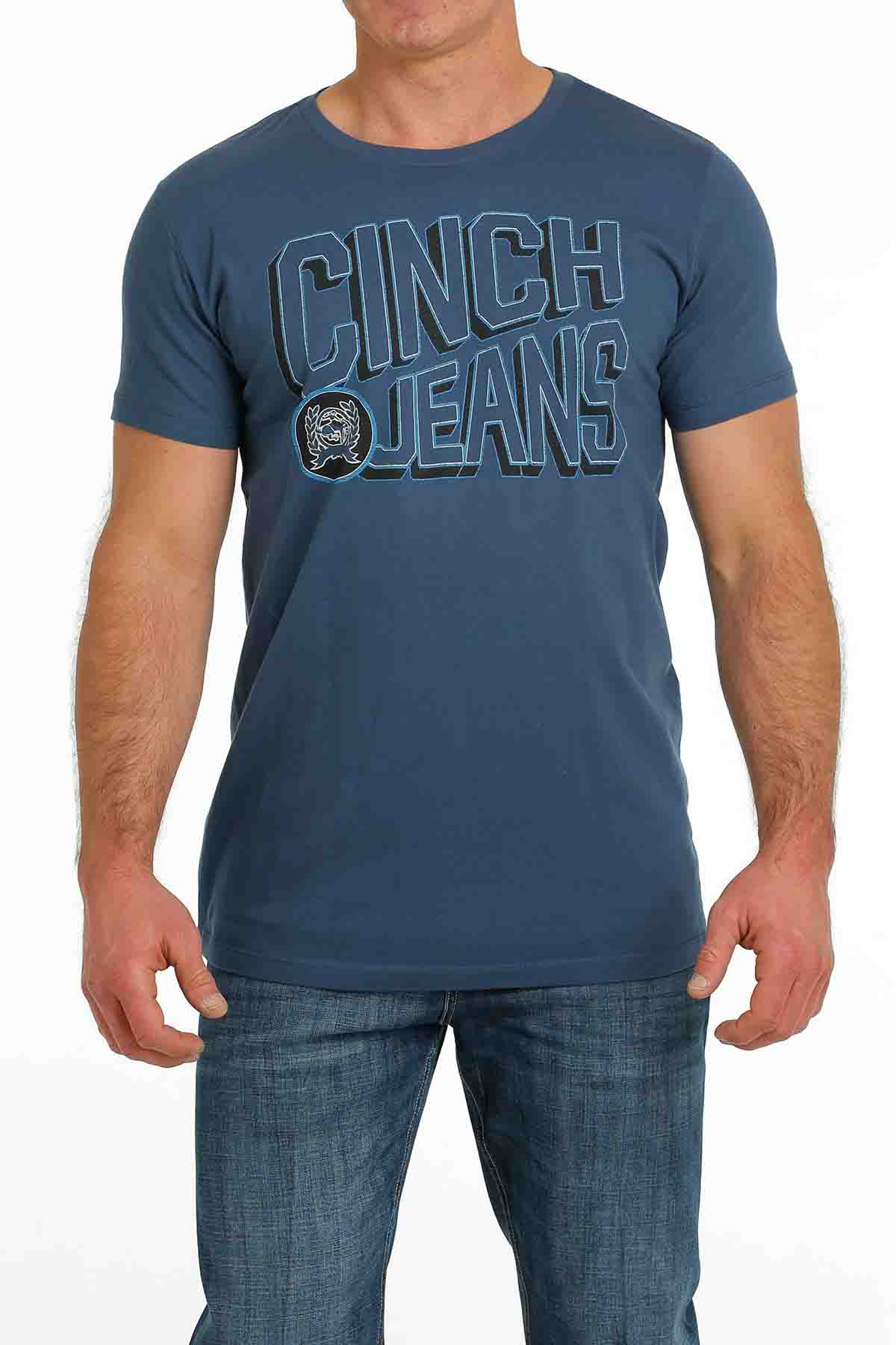 Cinch Mens Tee Script Light Blue
