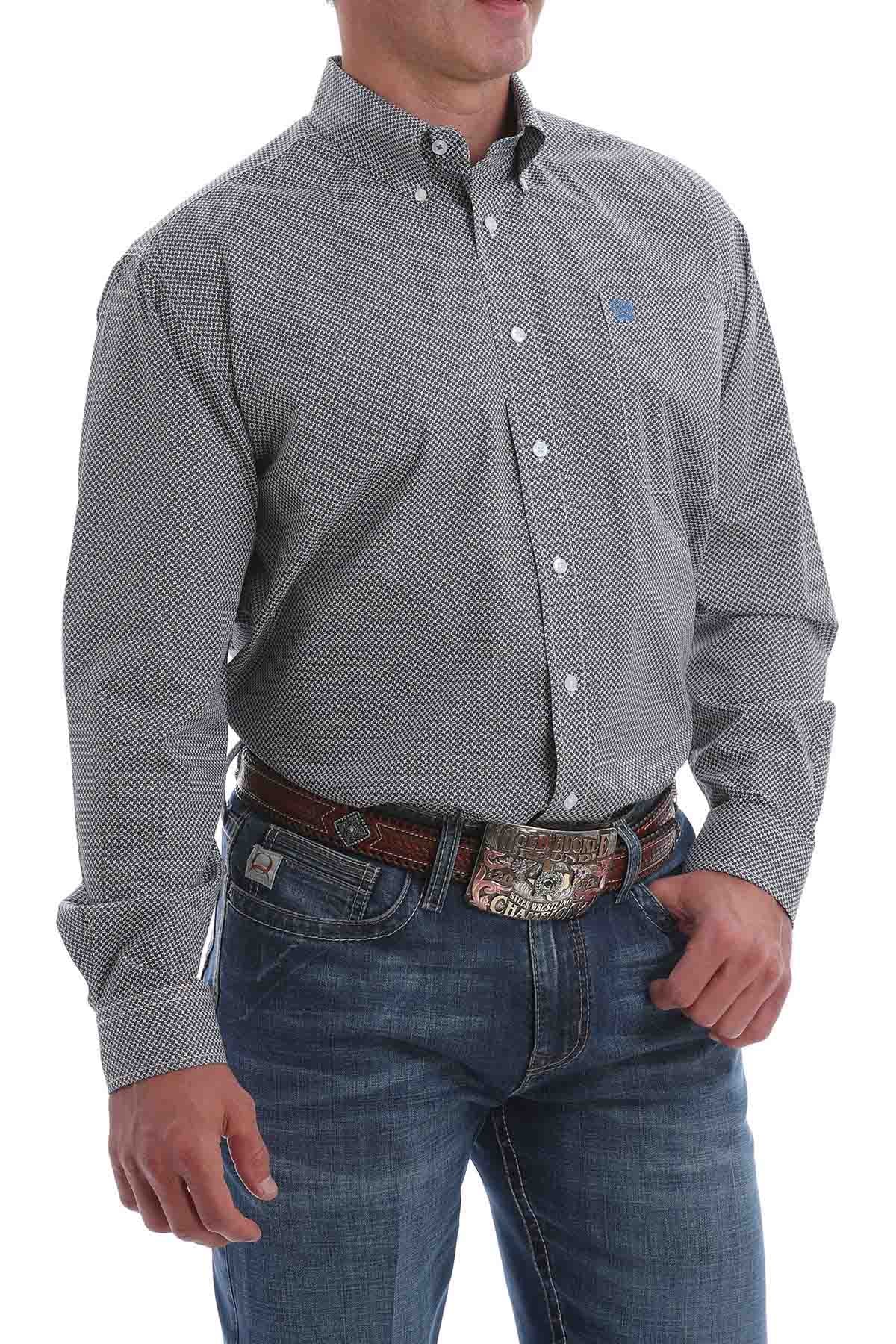 Cinch Shirt Print LSL White