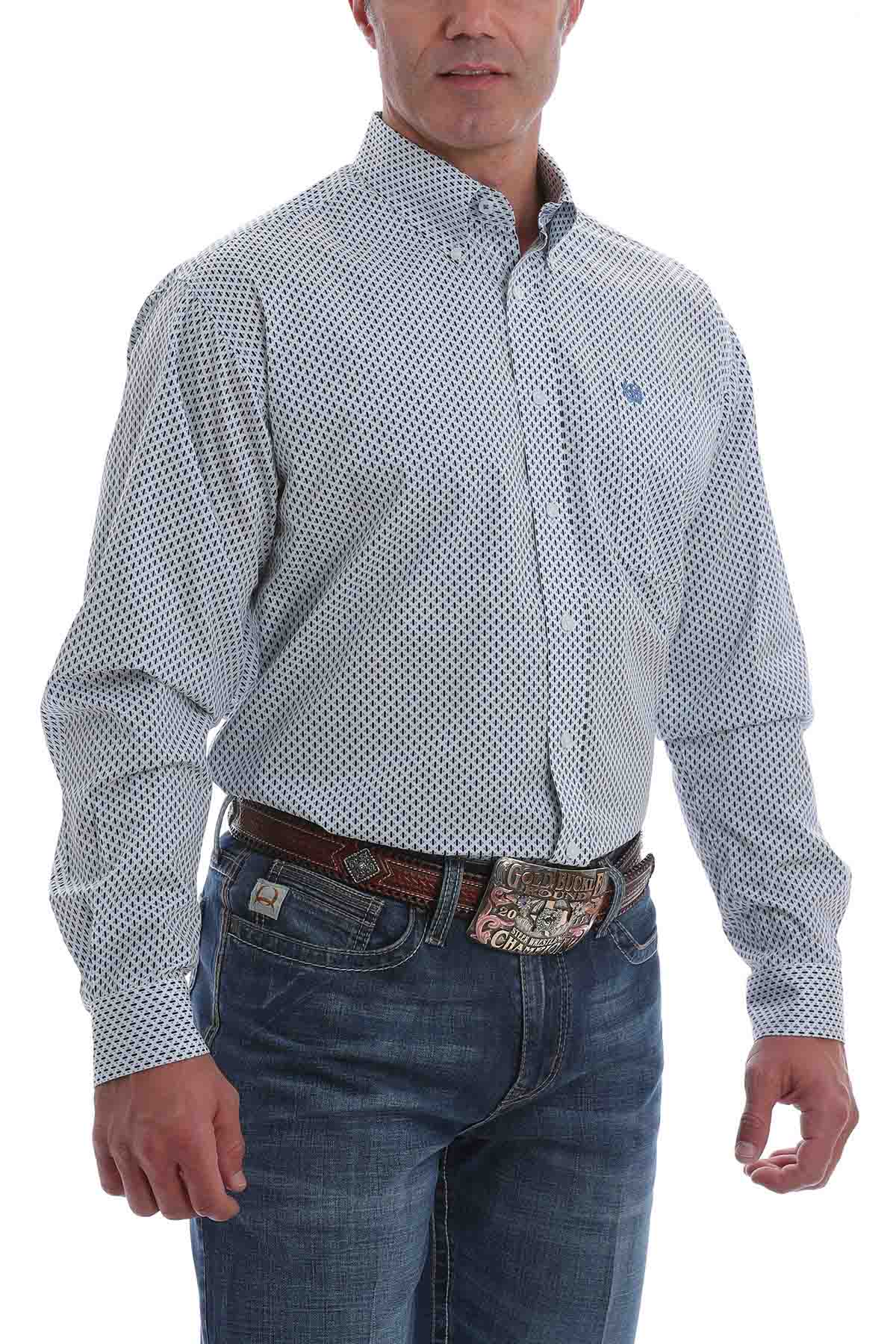 Cinch Shirt Print LSL Lgt Blue