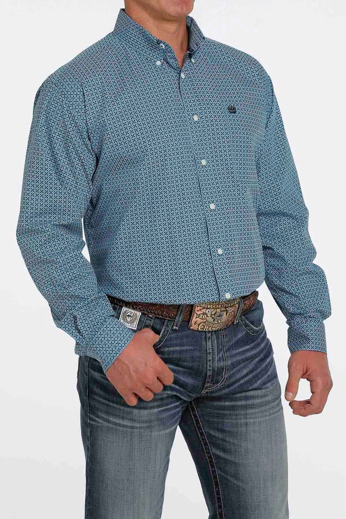 Cinch Shirt Print LSL Turquoise
