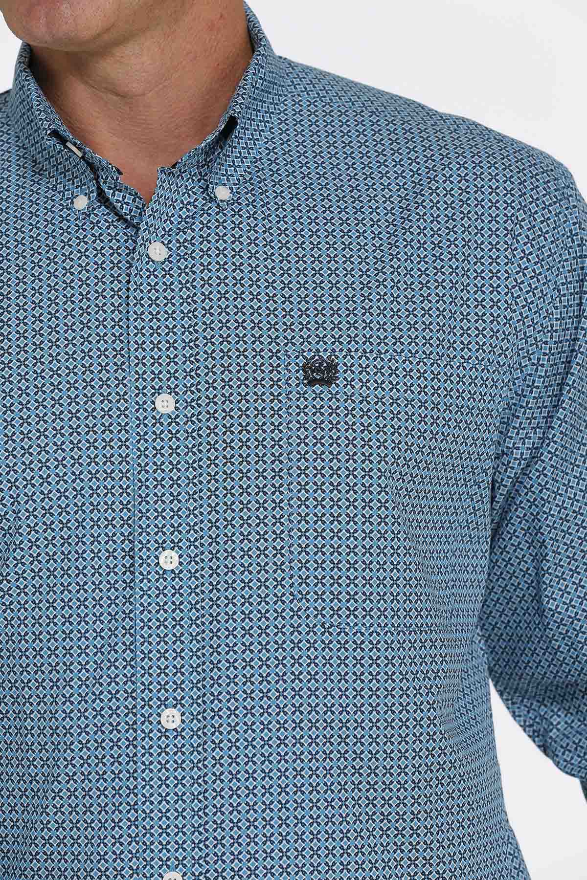 Cinch Shirt Print LSL Turquoise