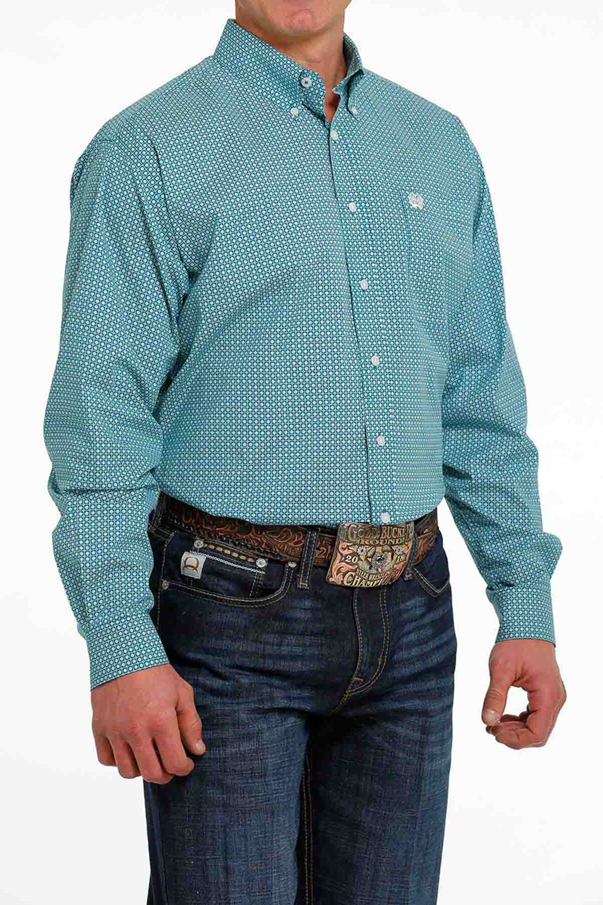 Cinch LSL Stretch Teal Print