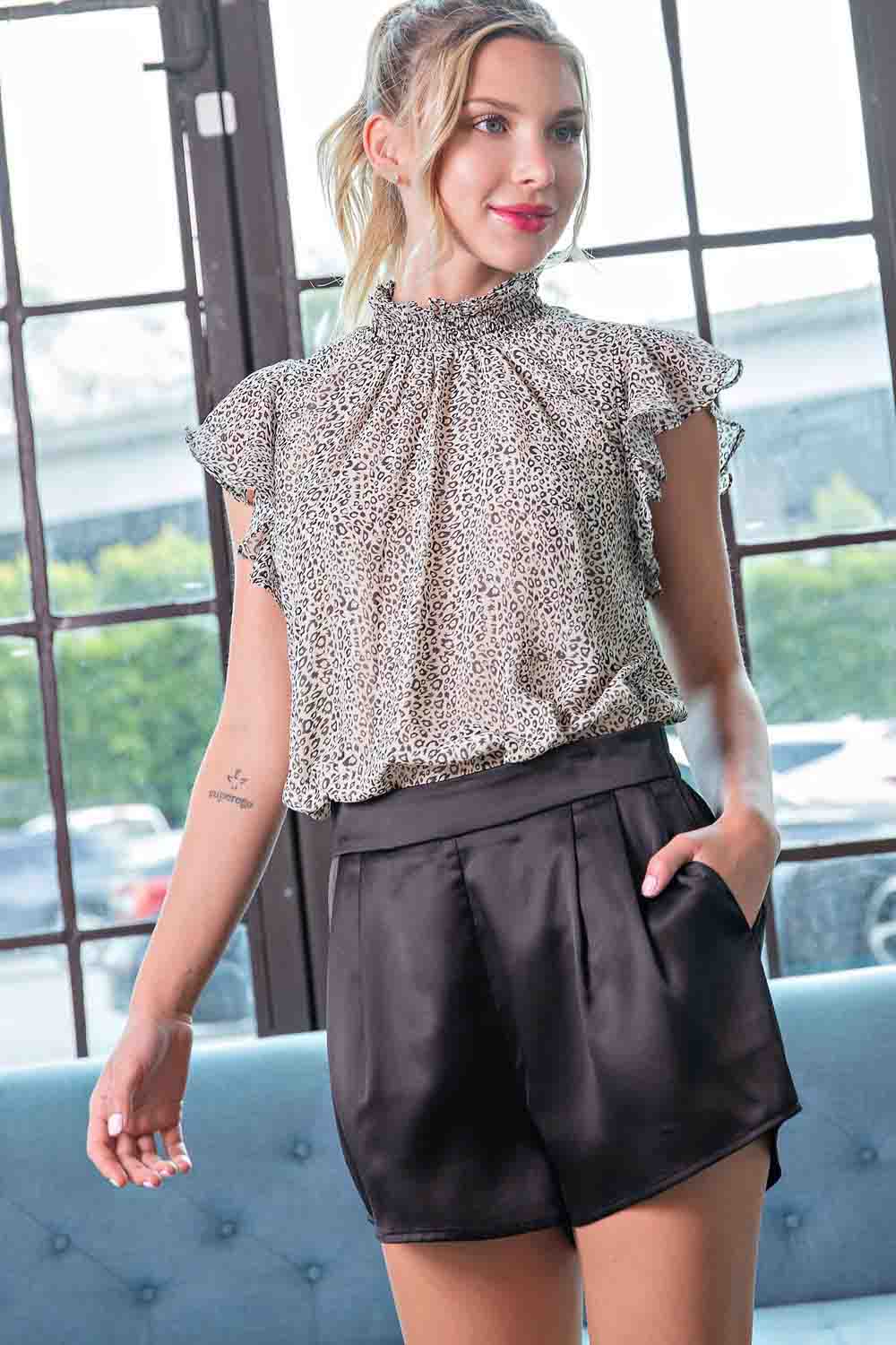 High Waisted Satin Shorts Black