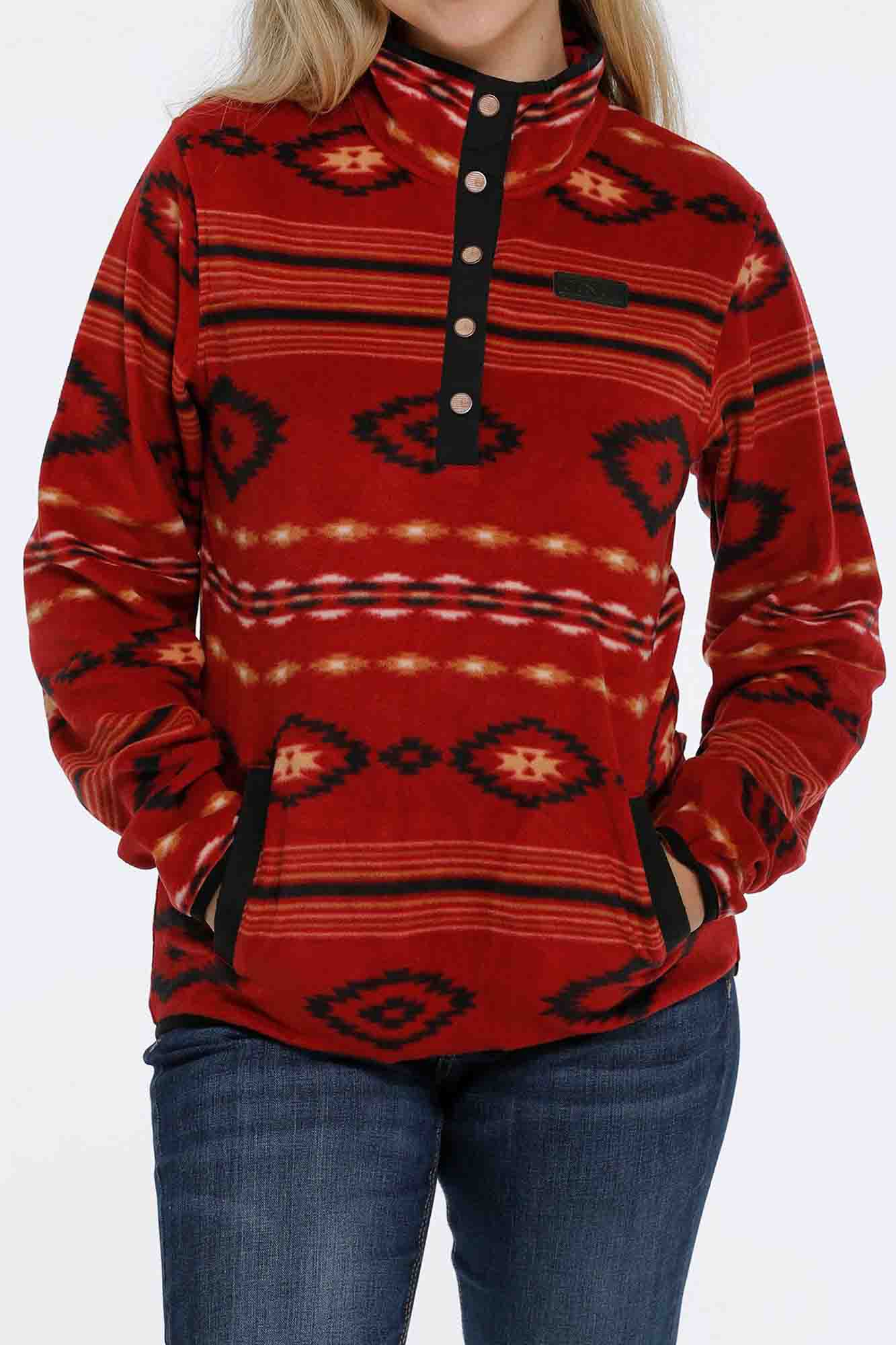 Womens Polar Fleece Pullover Red