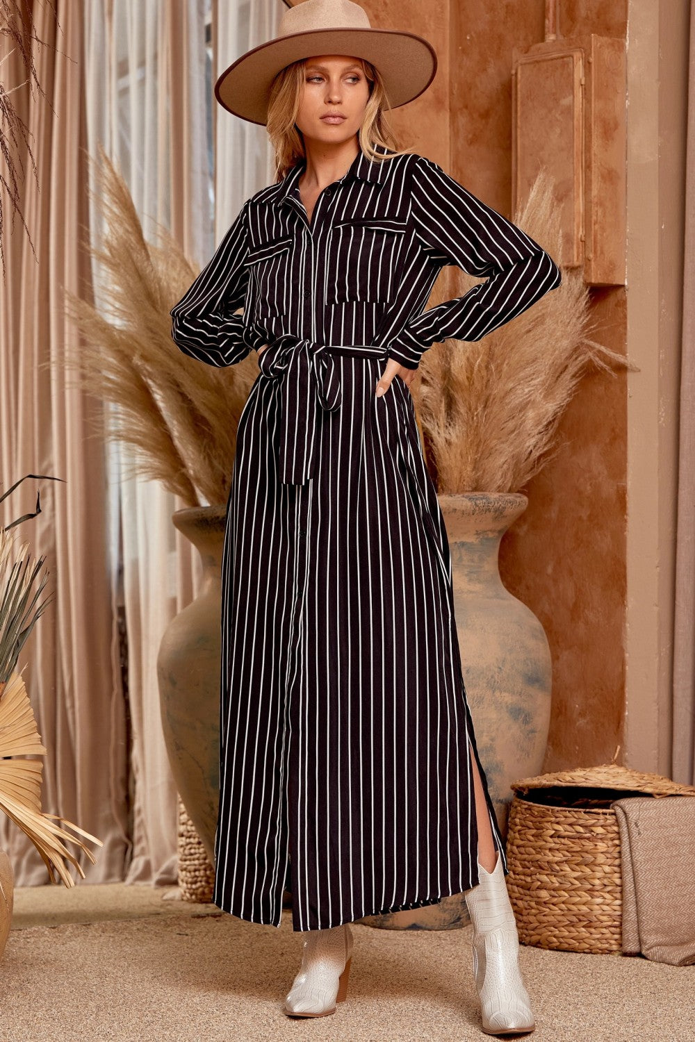 Black Striped Duster Dress