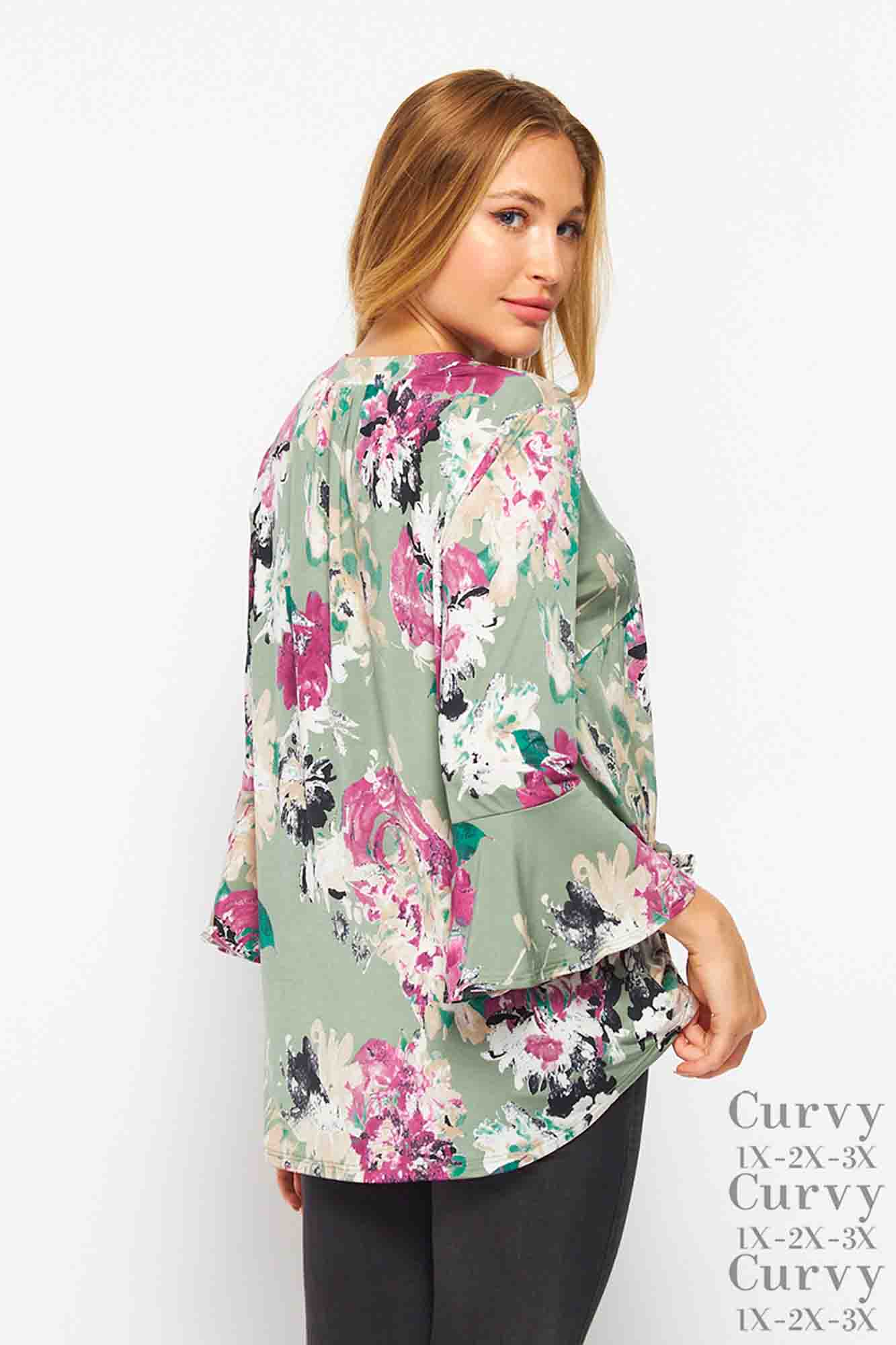 Gabby Neck Babydoll Top OliveWn
