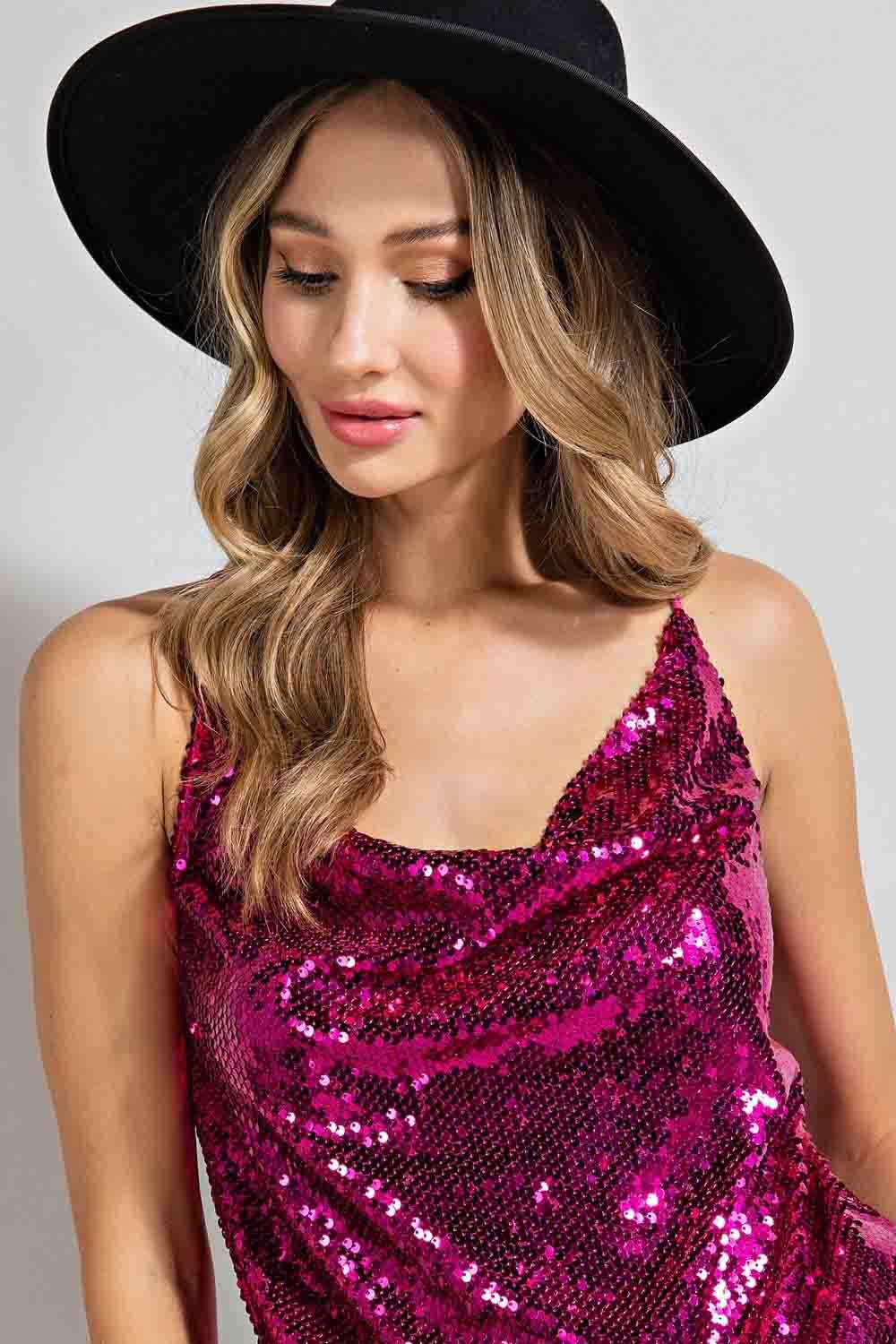 Sequin Bodysuit Hot Pink