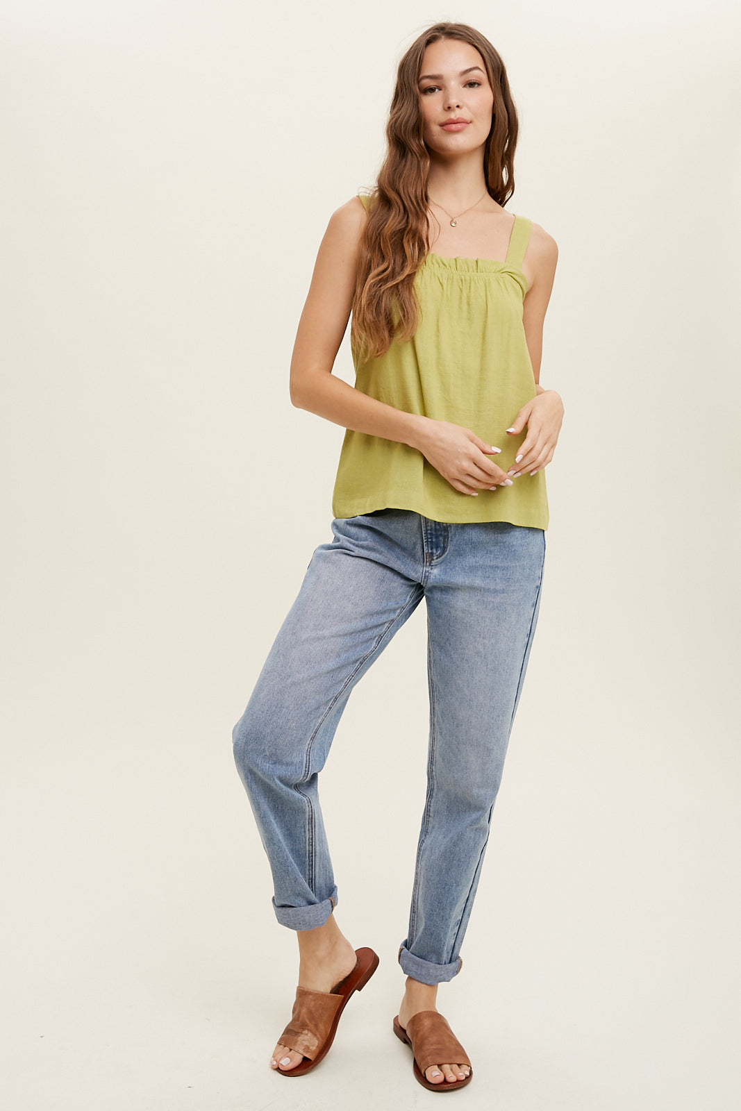Square Neck Cami with Ruffle Detail by Wishist
