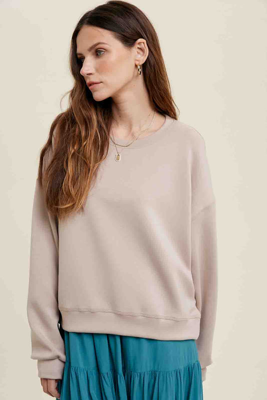 Scuba Relaxed Crop Sweatshirt in Stone by Wishlist