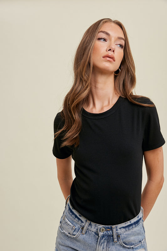 Ribbed Knit Basic T-Shirt by Wishlist