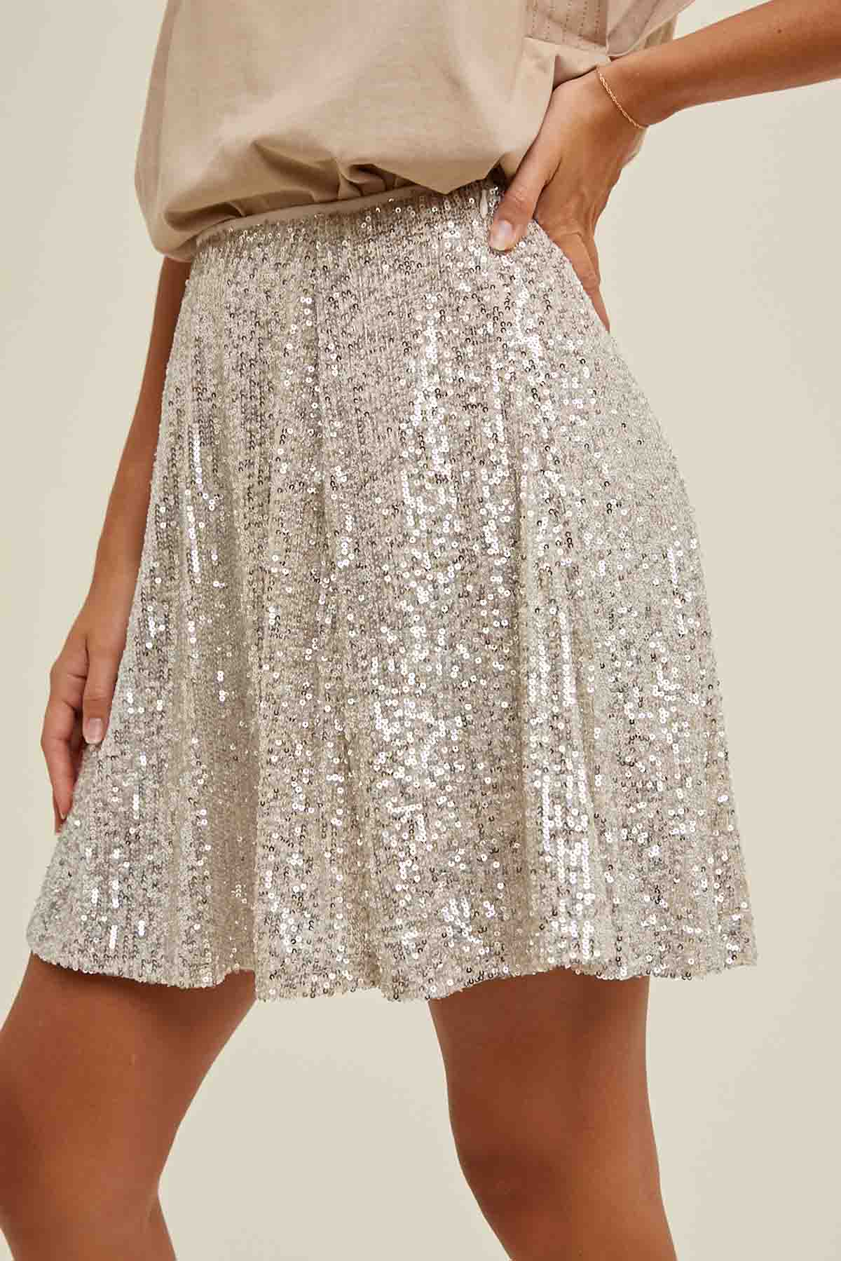 Sequin Mini Skirt in Champagne by Wishlist