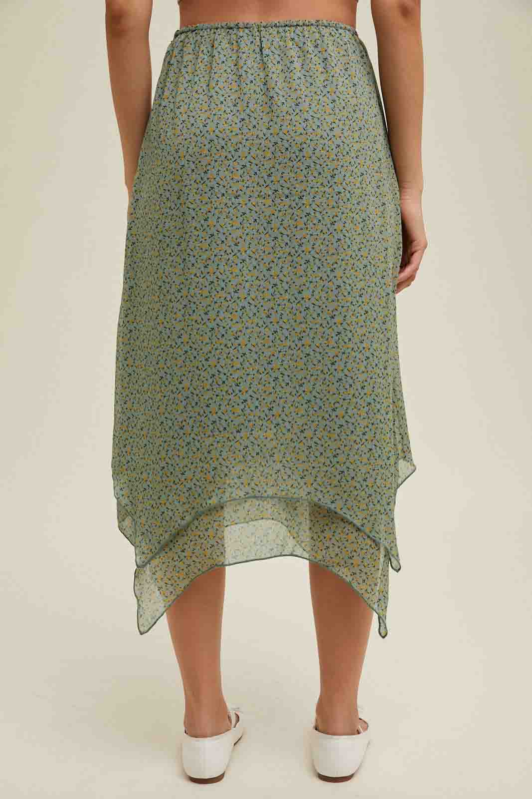 Floral Handkerchief Midi Skirt by Wishlist
