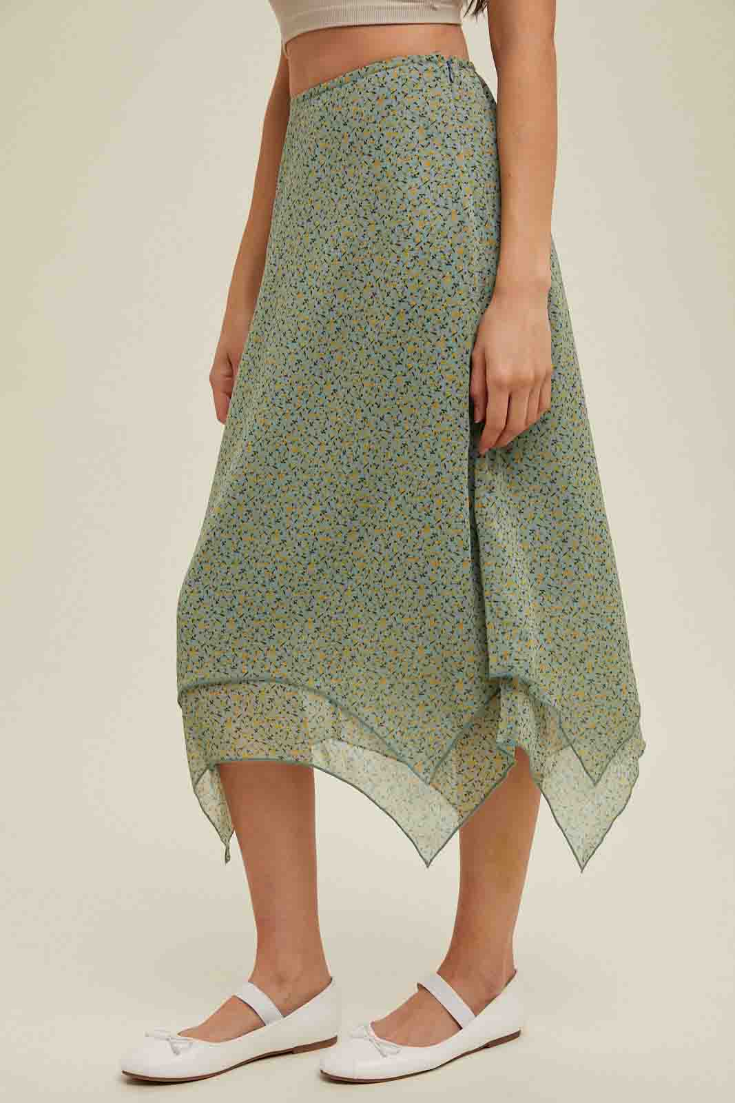 Floral Handkerchief Midi Skirt by Wishlist