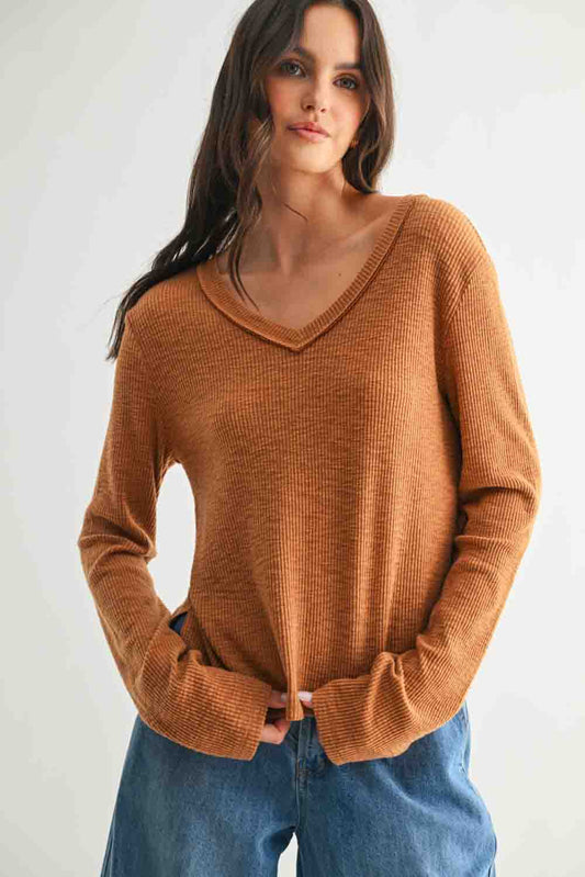 Basic Ribbed Knit Top in Camel by WIshlist