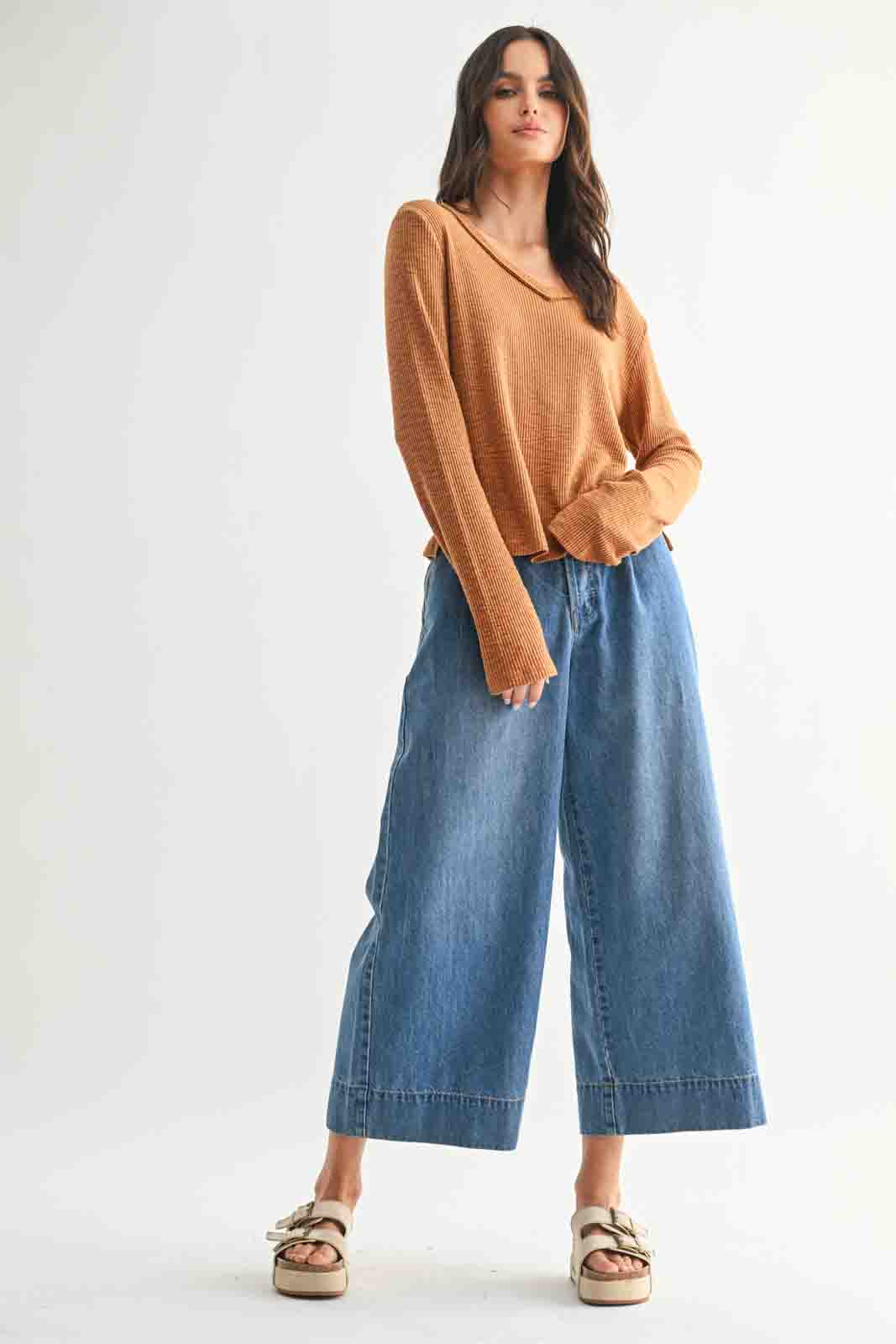 Basic Ribbed Knit Top in Camel by WIshlist