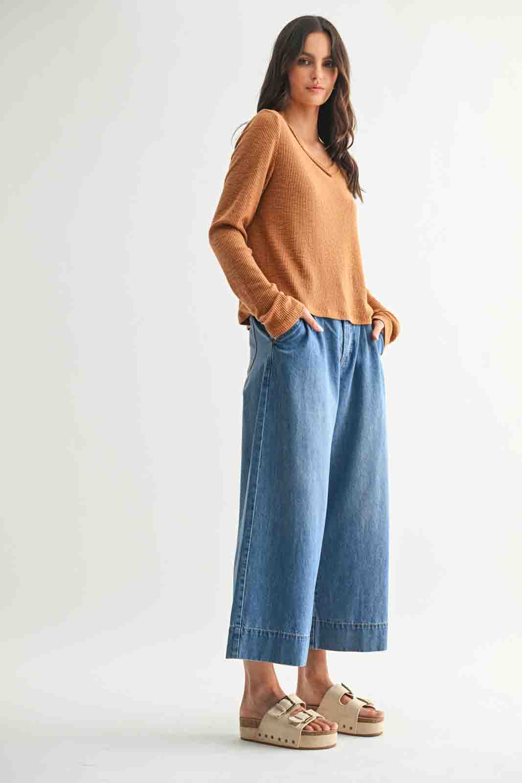 Basic Ribbed Knit Top in Camel by WIshlist
