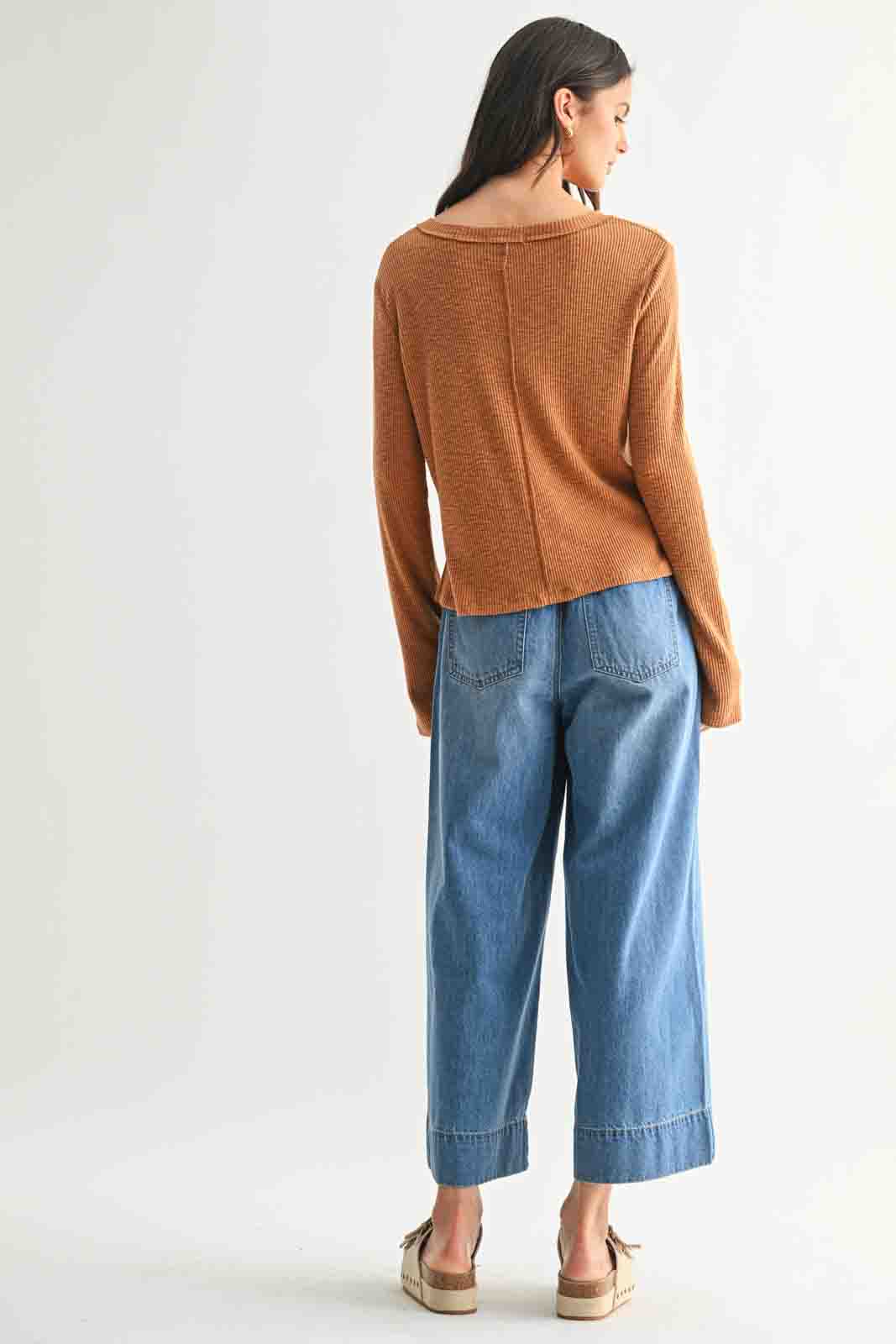 Basic Ribbed Knit Top in Camel by WIshlist