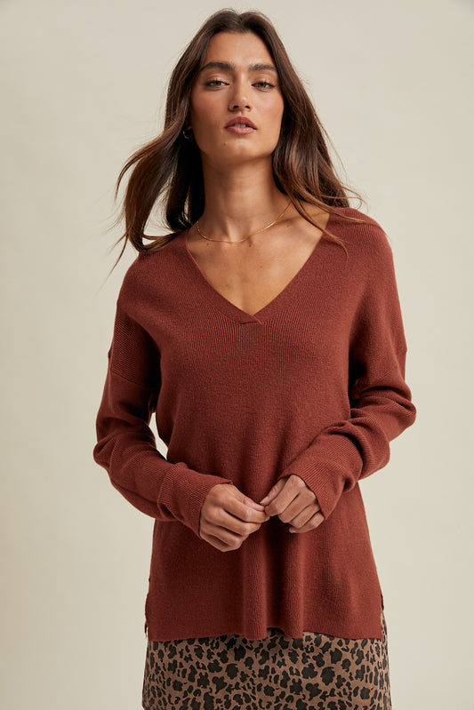 Lightweight V Neck Drop Shoulder Sweater by Wishlist