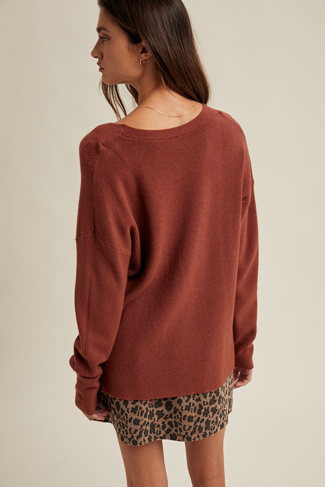 Lightweight V Neck Drop Shoulder Sweater by Wishlist
