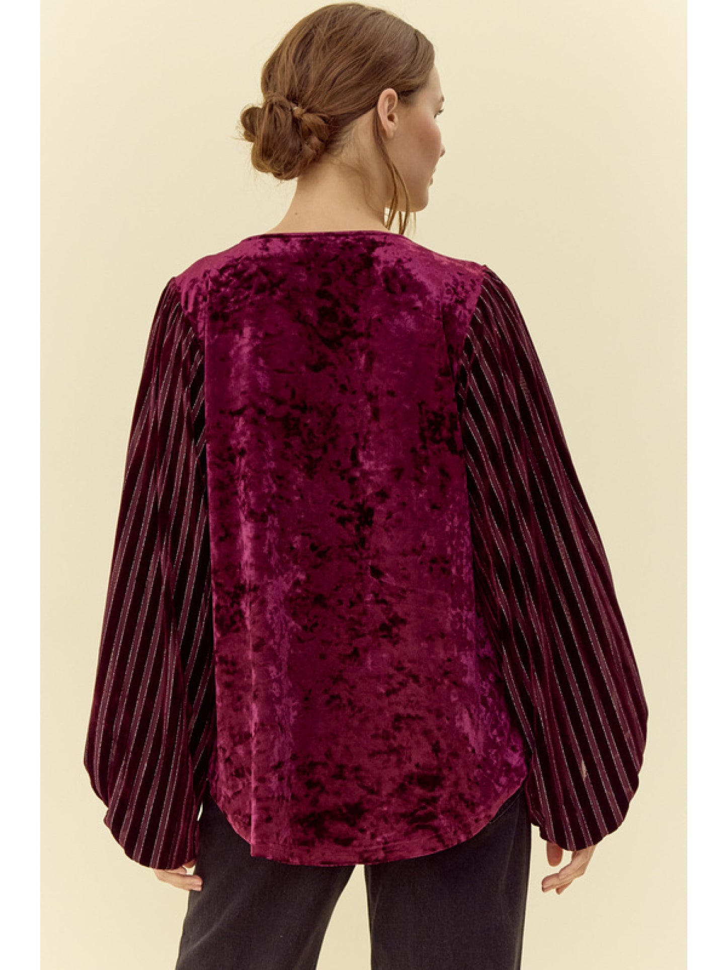 Draped Sleeve V Neck Velvet Top by Jodifl