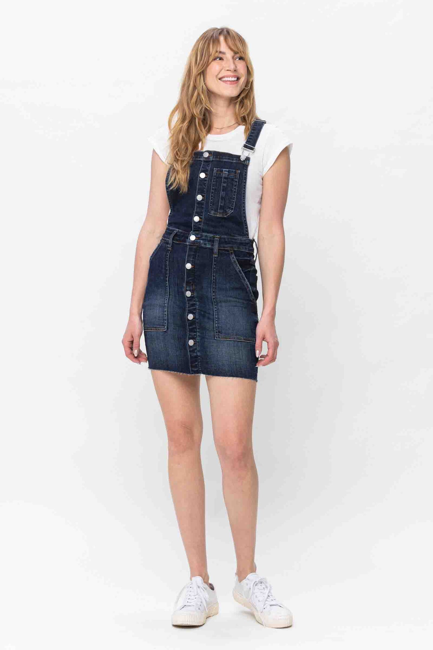 High Waist Denim Overall Skirt Dark Blue by Judy Blue